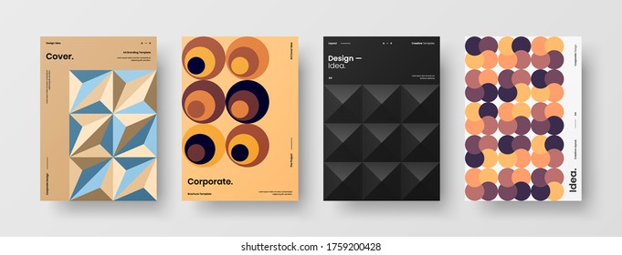 Company identity brochure template collection. Business presentation vector vertical orientation front page mock up set. Corporate report cover abstract geometric illustration design layout bundle.