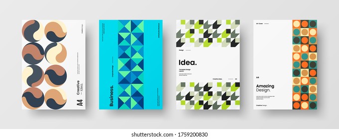 Company identity brochure template collection. Business presentation vector vertical orientation front page mock up set. Corporate report cover abstract geometric illustration design layout bundle.