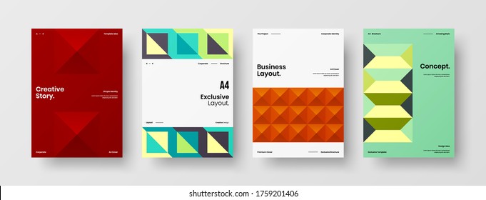 Company identity brochure template collection. Business presentation vector vertical orientation front page mock up set. Corporate report cover abstract geometric illustration design layout bundle.