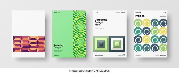 Company identity brochure template collection. Business presentation vector vertical orientation front page mock up set. Corporate report cover abstract geometric illustration design layout bundle.