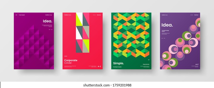 Company identity brochure template collection. Business presentation vector vertical orientation front page mock up set. Corporate report cover abstract geometric illustration design layout bundle.