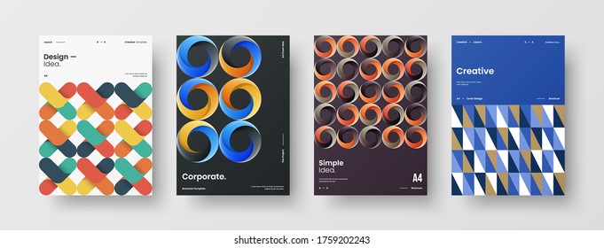 Company identity brochure template collection. Business presentation vector vertical orientation front page mock up set. Corporate report cover abstract geometric illustration design layout bundle.