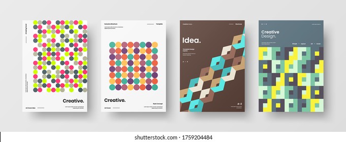 Company identity brochure template collection. Business presentation vector vertical orientation front page mock up set. Corporate report cover abstract geometric illustration design layout bundle.