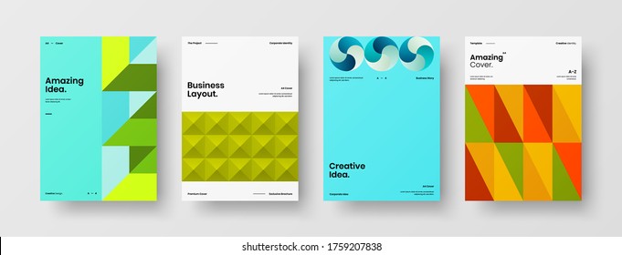 Company identity brochure template collection. Business presentation vector vertical orientation front page mock up set. Corporate report cover abstract geometric illustration design layout bundle.