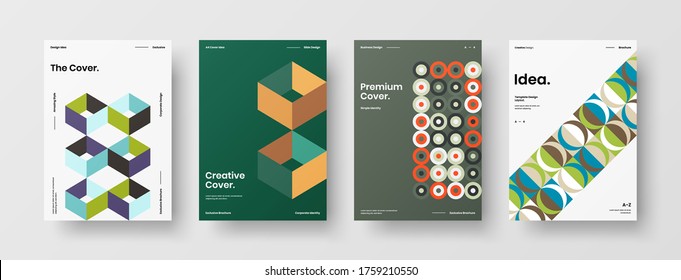 Company identity brochure template collection. Business presentation vector vertical orientation front page mock up set. Corporate report cover abstract geometric illustration design layout bundle.