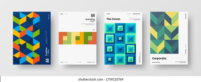 Company identity brochure template collection. Business presentation vector vertical orientation front page mock up set. Corporate report cover abstract geometric illustration design layout bundle.