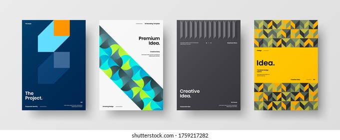 Company identity brochure template collection. Business presentation vector vertical orientation front page mock up set. Corporate report cover abstract geometric illustration design layout bundle.