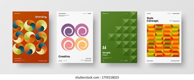 Company identity brochure template collection. Business presentation vector vertical orientation front page mock up set. Corporate report cover abstract geometric illustration design layout bundle.