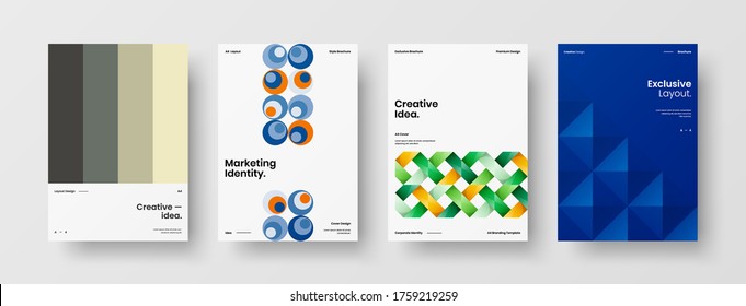Company identity brochure template collection. Business presentation vector vertical orientation front page mock up set. Corporate report cover abstract geometric illustration design layout bundle.