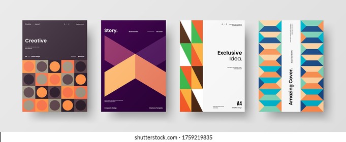 Company identity brochure template collection. Business presentation vector vertical orientation front page mock up set. Corporate report cover abstract geometric illustration design layout bundle.
