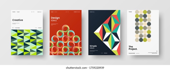 Company identity brochure template collection. Business presentation vector vertical orientation front page mock up set. Corporate report cover abstract geometric illustration design layout bundle.