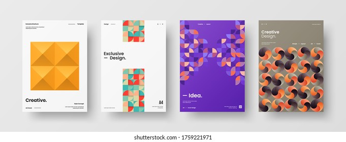 Company identity brochure template collection. Business presentation vector vertical orientation front page mock up set. Corporate report cover abstract geometric illustration design layout bundle.