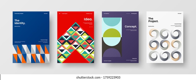 Company identity brochure template collection. Business presentation vector vertical orientation front page mock up set. Corporate report cover abstract geometric illustration design layout bundle.