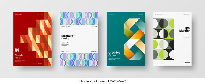 Company identity brochure template collection. Business presentation vector vertical orientation front page mock up set. Corporate report cover abstract geometric illustration design layout bundle.