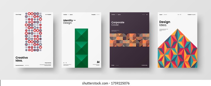 Company identity brochure template collection. Business presentation vector vertical orientation front page mock up set. Corporate report cover abstract geometric illustration design layout bundle.