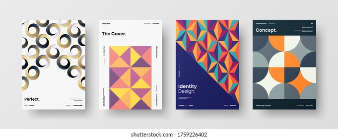 Company identity brochure template collection. Business presentation vector vertical orientation front page mock up set. Corporate report cover abstract geometric illustration design layout bundle.