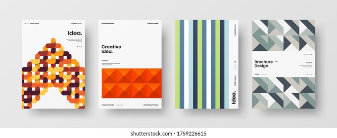 Company identity brochure template collection. Business presentation vector vertical orientation front page mock up set. Corporate report cover abstract geometric illustration design layout bundle.