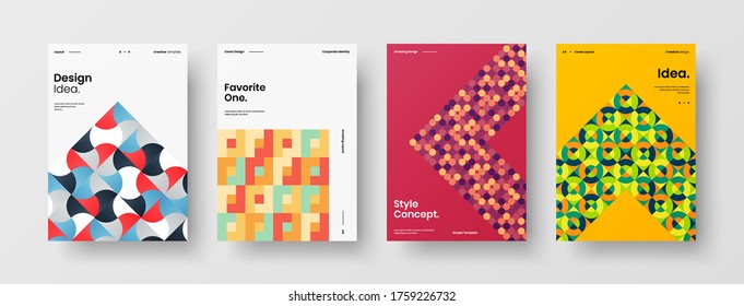 Company identity brochure template collection. Business presentation vector vertical orientation front page mock up set. Corporate report cover abstract geometric illustration design layout bundle.