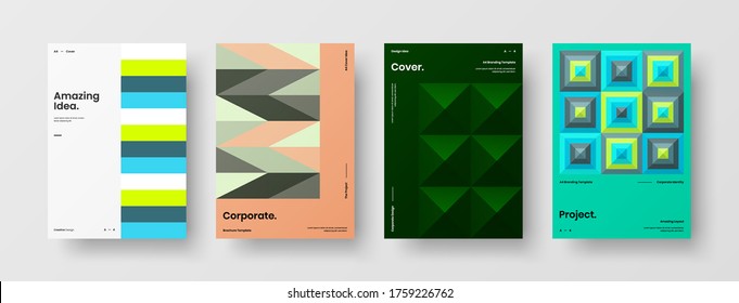 Company identity brochure template collection. Business presentation vector vertical orientation front page mock up set. Corporate report cover abstract geometric illustration design layout bundle.