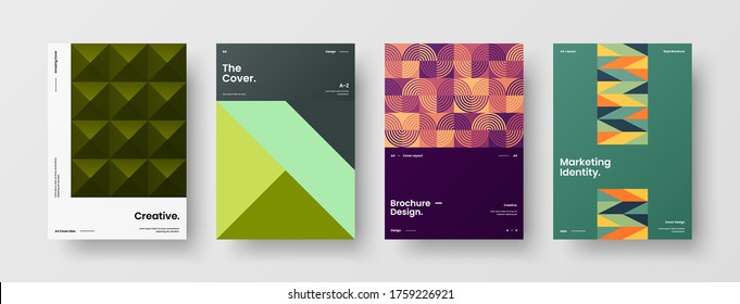 Company identity brochure template collection. Business presentation vector vertical orientation front page mock up set. Corporate report cover abstract geometric illustration design layout bundle.