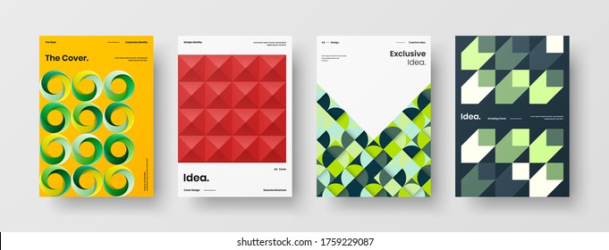Company identity brochure template collection. Business presentation vector vertical orientation front page mock up set. Corporate report cover abstract geometric illustration design layout bundle.