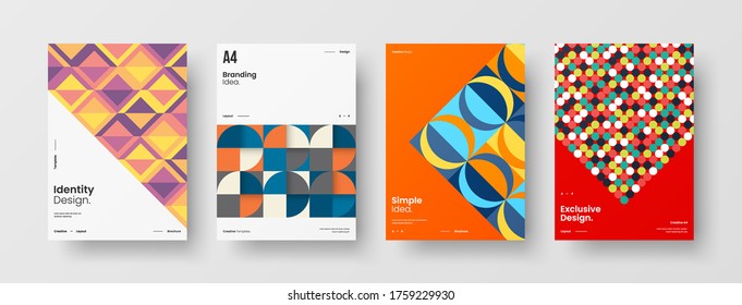 Company identity brochure template collection. Business presentation vector vertical orientation front page mock up set. Corporate report cover abstract geometric illustration design layout bundle.