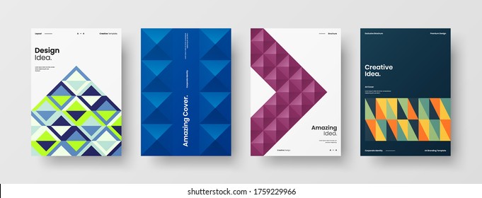 Company identity brochure template collection. Business presentation vector vertical orientation front page mock up set. Corporate report cover abstract geometric illustration design layout bundle.