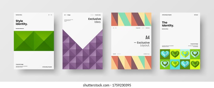 Company identity brochure template collection. Business presentation vector vertical orientation front page mock up set. Corporate report cover abstract geometric illustration design layout bundle.