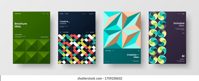 Company identity brochure template collection. Business presentation vector vertical orientation front page mock up set. Corporate report cover abstract geometric illustration design layout bundle.