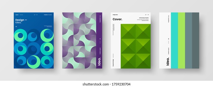 Company identity brochure template collection. Business presentation vector vertical orientation front page mock up set. Corporate report cover abstract geometric illustration design layout bundle.