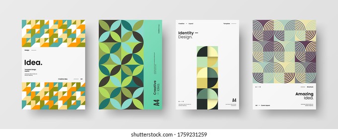 Company identity brochure template collection. Business presentation vector vertical orientation front page mock up set. Corporate report cover abstract geometric illustration design layout bundle.