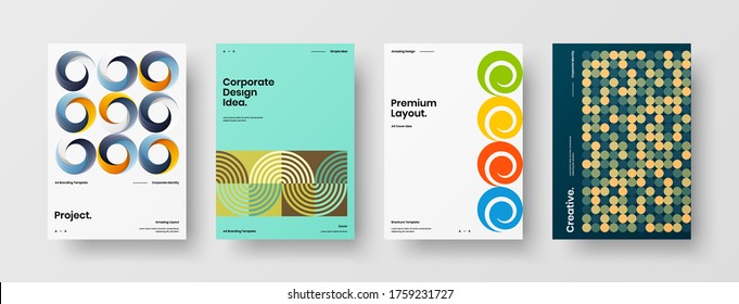 Company identity brochure template collection. Business presentation vector vertical orientation front page mock up set. Corporate report cover abstract geometric illustration design layout bundle.