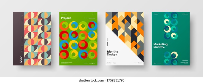 Company identity brochure template collection. Business presentation vector vertical orientation front page mock up set. Corporate report cover abstract geometric illustration design layout bundle.