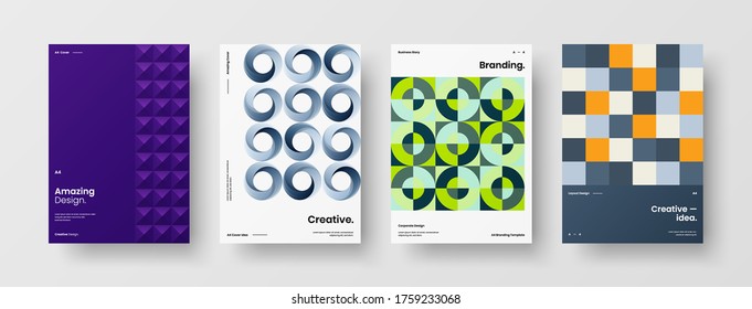 Company identity brochure template collection. Business presentation vector vertical orientation front page mock up set. Corporate report cover abstract geometric illustration design layout bundle.