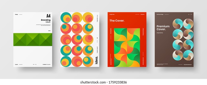 Company identity brochure template collection. Business presentation vector vertical orientation front page mock up set. Corporate report cover abstract geometric illustration design layout bundle.