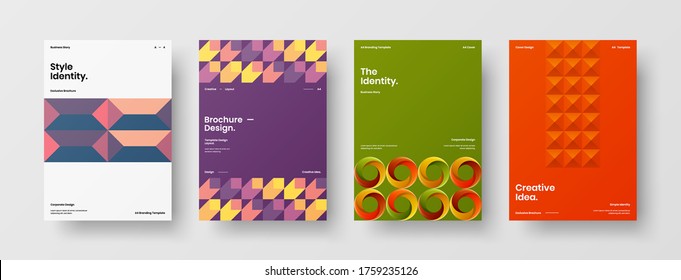 Company identity brochure template collection. Business presentation vector vertical orientation front page mock up set. Corporate report cover abstract geometric illustration design layout bundle.