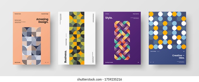 Company identity brochure template collection. Business presentation vector vertical orientation front page mock up set. Corporate report cover abstract geometric illustration design layout bundle.