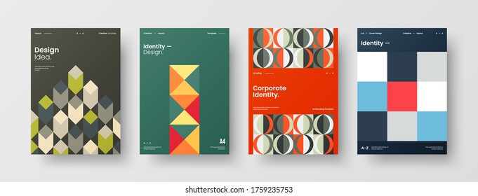 Company identity brochure template collection. Business presentation vector vertical orientation front page mock up set. Corporate report cover abstract geometric illustration design layout bundle. - Shutterstock ID 1759235753