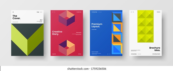 Company identity brochure template collection. Business presentation vector vertical orientation front page mock up set. Corporate report cover abstract geometric illustration design layout bundle.