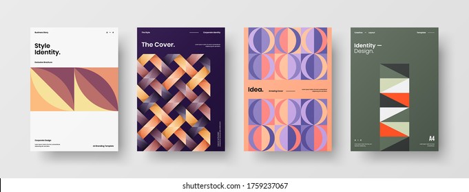 Company identity brochure template collection. Business presentation vector vertical orientation front page mock up set. Corporate report cover abstract geometric illustration design layout bundle.