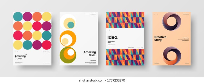 Company identity brochure template collection. Business presentation vector vertical orientation front page mock up set. Corporate report cover abstract geometric illustration design layout bundle.