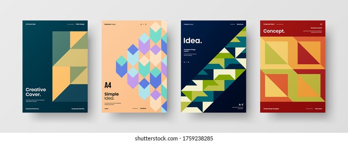 Company identity brochure template collection. Business presentation vector vertical orientation front page mock up set. Corporate report cover abstract geometric illustration design layout bundle.