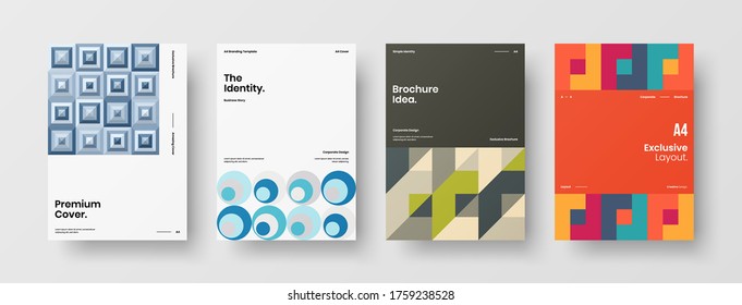 Company identity brochure template collection. Business presentation vector vertical orientation front page mock up set. Corporate report cover abstract geometric illustration design layout bundle.