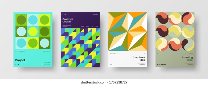 Company identity brochure template collection. Business presentation vector vertical orientation front page mock up set. Corporate report cover abstract geometric illustration design layout bundle.