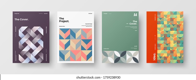 Company identity brochure template collection. Business presentation vector vertical orientation front page mock up set. Corporate report cover abstract geometric illustration design layout bundle.