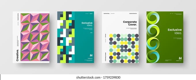 Company identity brochure template collection. Business presentation vector vertical orientation front page mock up set. Corporate report cover abstract geometric illustration design layout bundle.