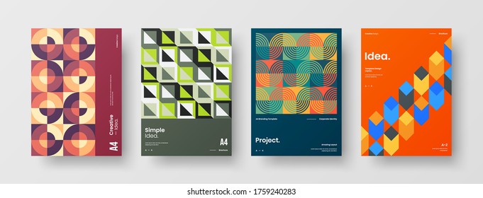Company identity brochure template collection. Business presentation vector vertical orientation front page mock up set. Corporate report cover abstract geometric illustration design layout bundle.