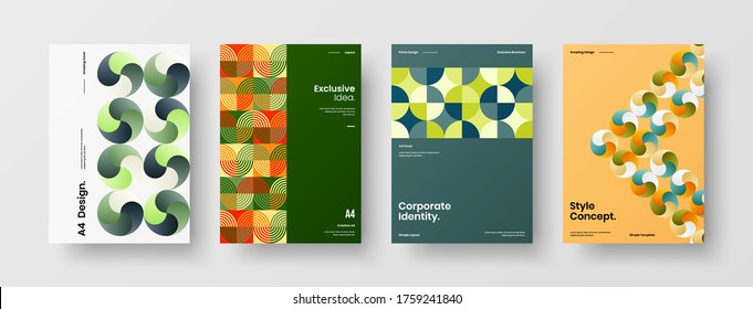 Company identity brochure template collection. Business presentation vector vertical orientation front page mock up set. Corporate report cover abstract geometric illustration design layout bundle.