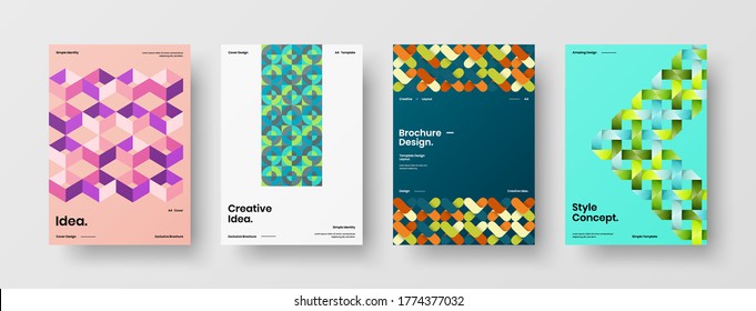 Company identity brochure template collection. Business presentation vector vertical orientation front page mock up set. Corporate report cover abstract geometric illustration design layout bundle.