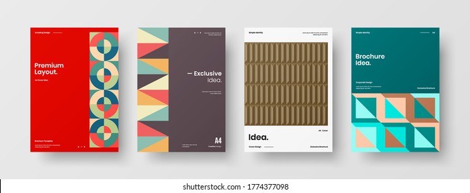 Company identity brochure template collection. Business presentation vector vertical orientation front page mock up set. Corporate report cover abstract geometric illustration design layout bundle.